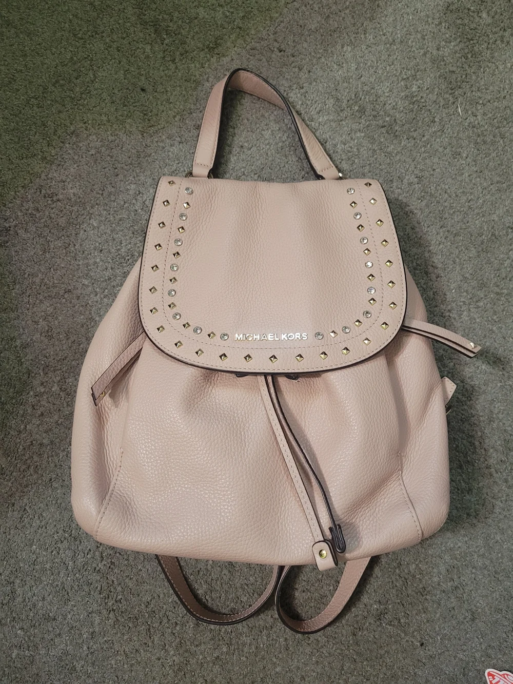 Michael Kors Powder Pink Pebbled Leather Studded Backpack And Wallet